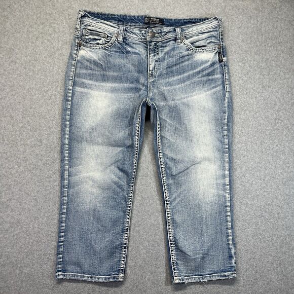 Silver Aiko Capri Jeans Women’s 16 Plus Light Stone Wash Thick Stitch Denim - Picture 1 of 16